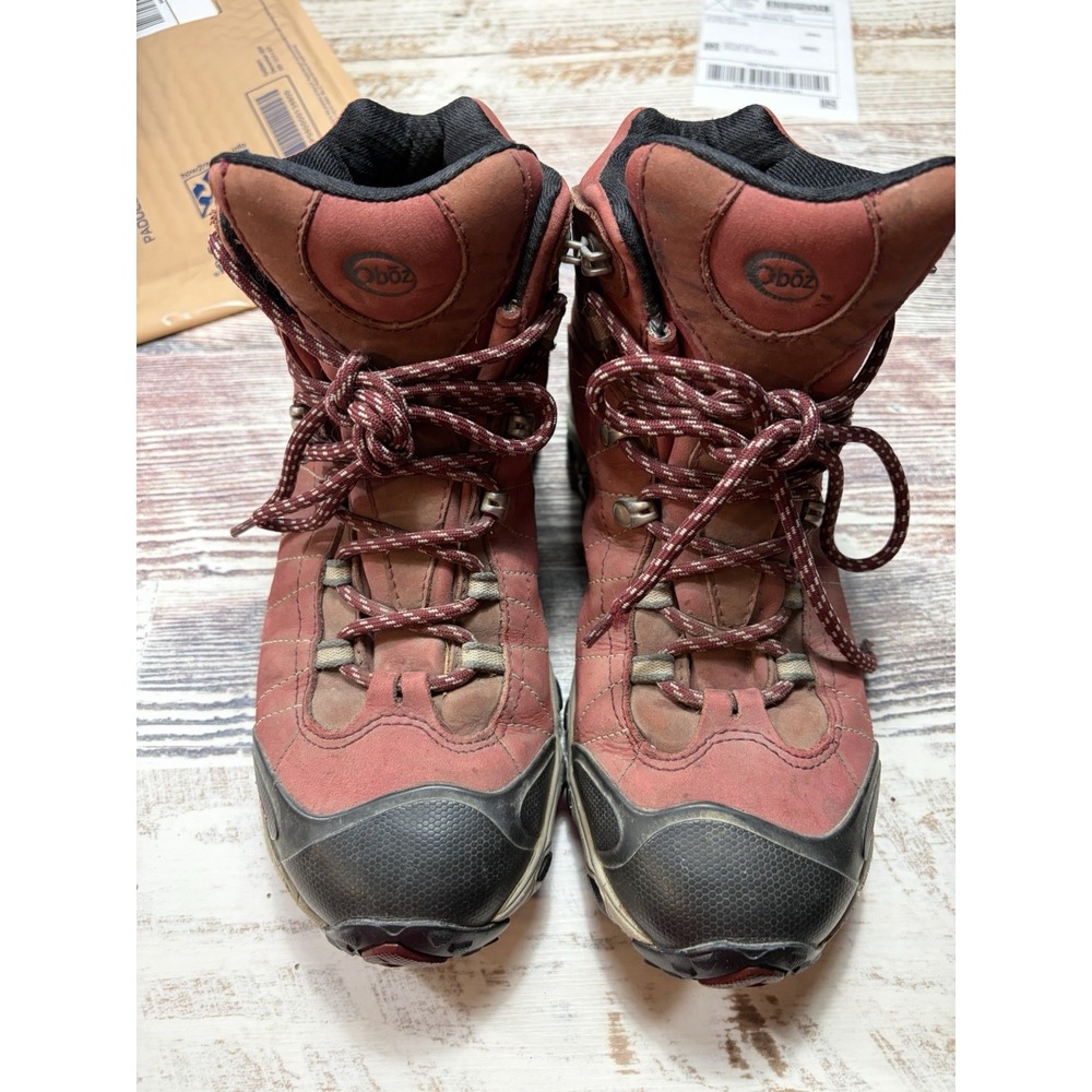 Oboz BDry Bridger Hiking Boots Womens 9.5 Wide Red Black Waterproof Leather High